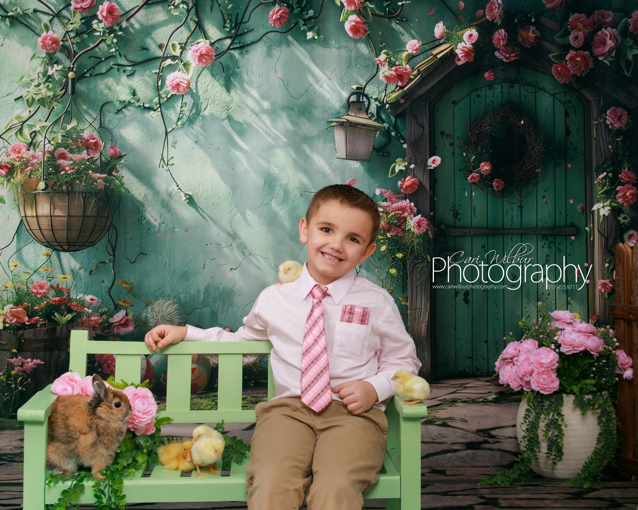 Backdrop mit Blumen Grüner Türkranz Backdrop BRP12-557