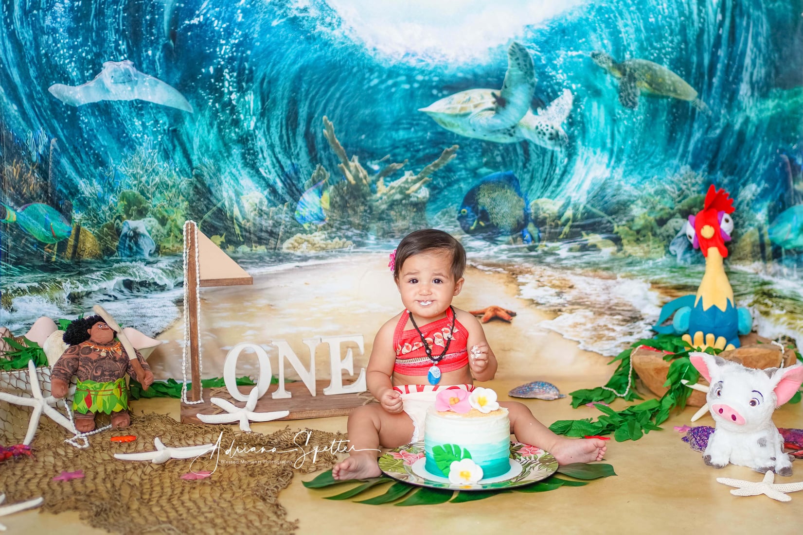 Cake Smash-Hintergrund Unterwasser-Meeresleben Schildkröten 1. Geburtstag-Hintergrund MRR10-37