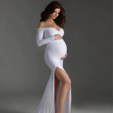 Einfaches trägerloses Mutterschaft Fotografie Kleid mit hohem Schlitz RB11