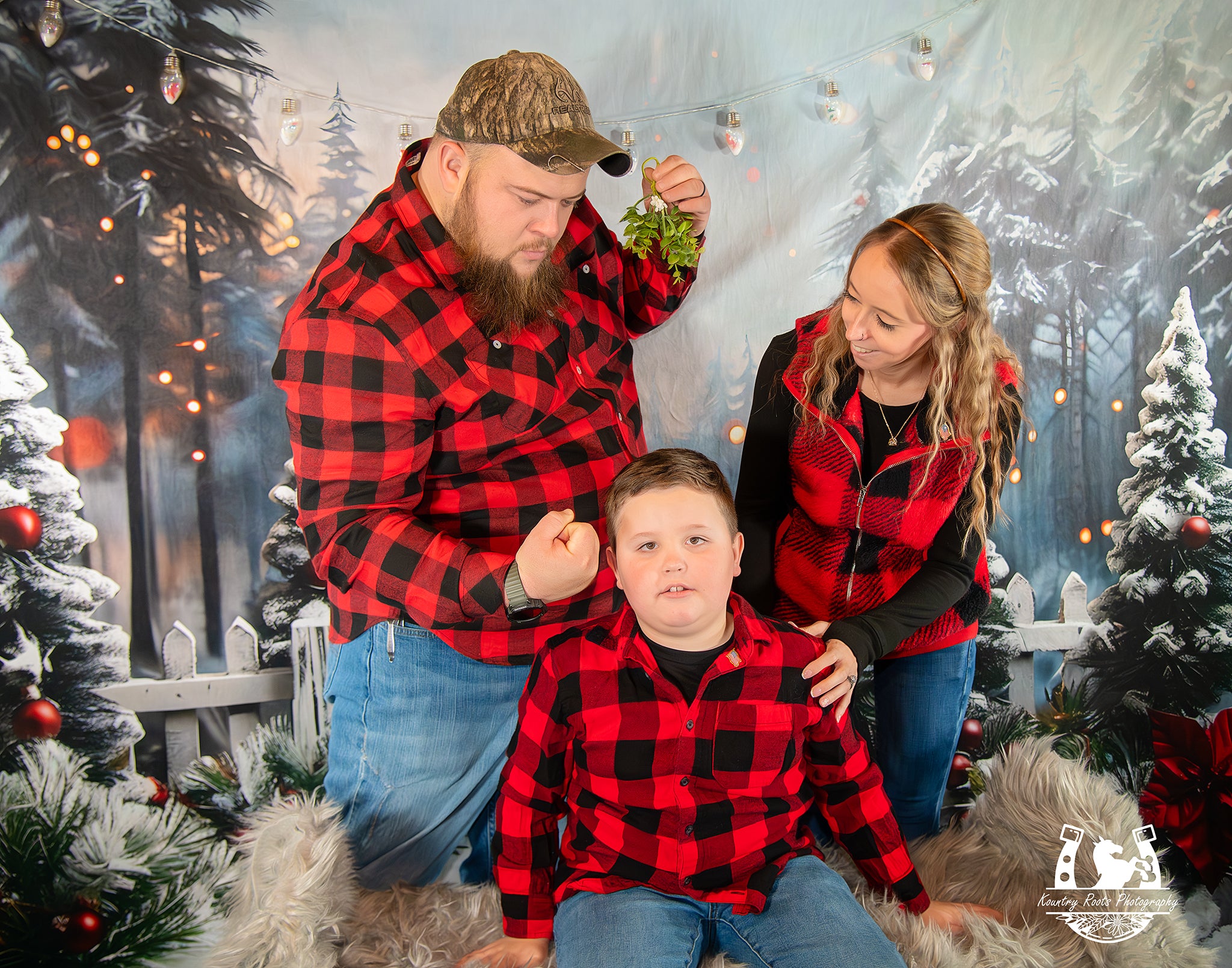 Weihnachtlicher verschneiter Wald Hintergrund+Klassischer Holz Bodenhintergrund RR8-571