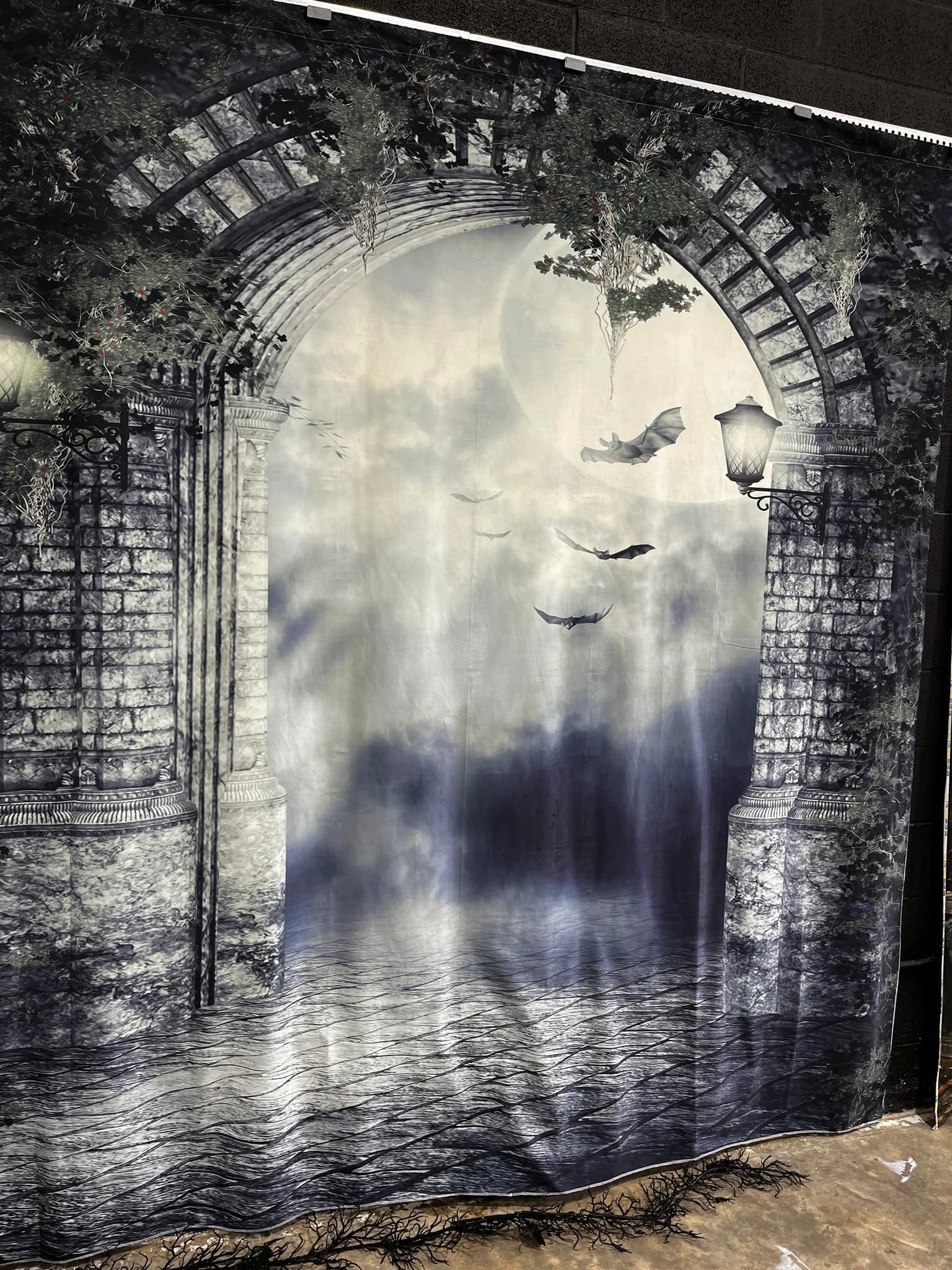 Gotische Tür Fledermaus Mondschein Nacht Halloween Hintergrund M8-02