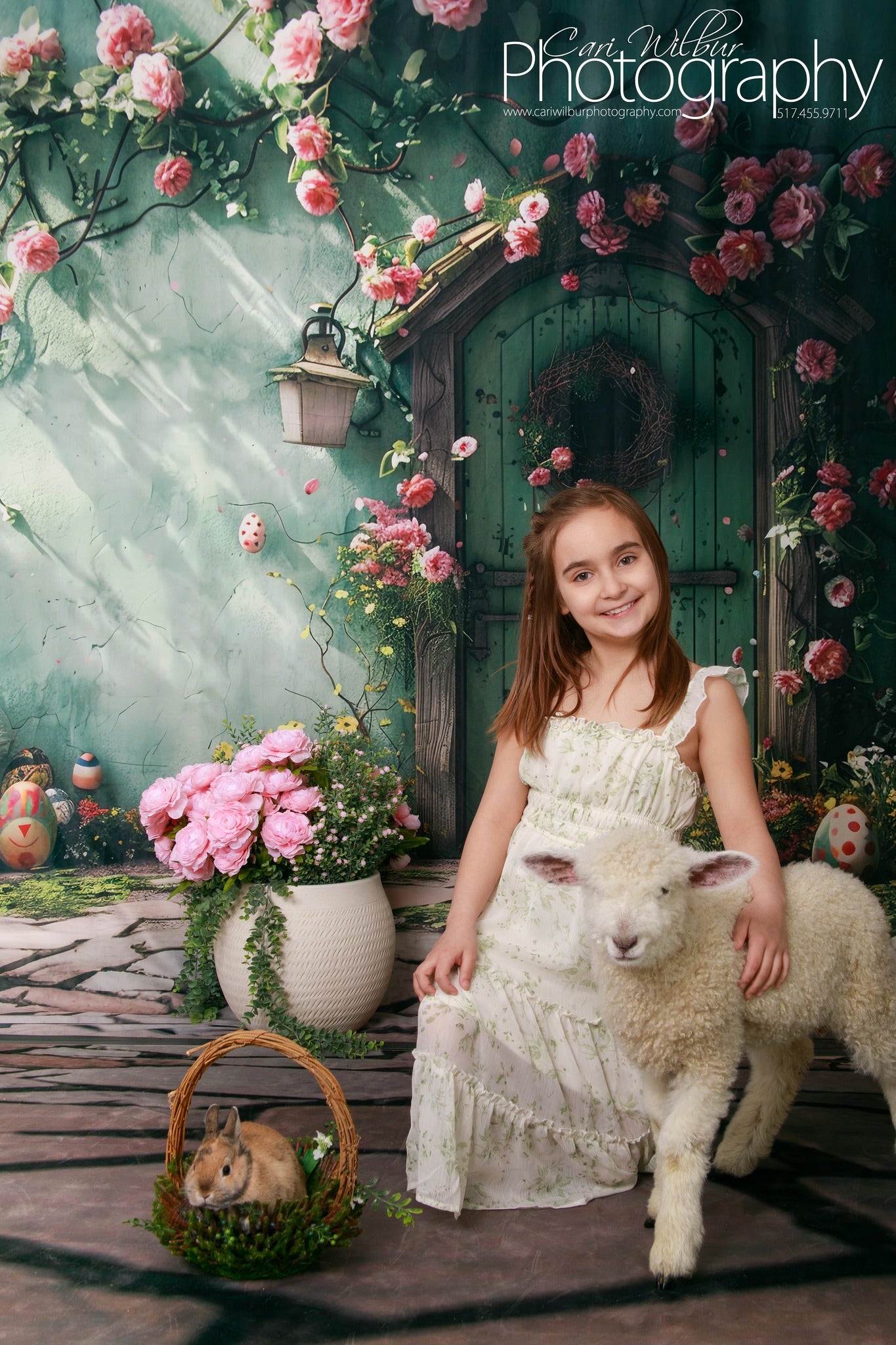Backdrop mit Blumen Grüner Türkranz Backdrop BRP12-557