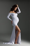 Einfaches trägerloses Mutterschaft Fotografie Kleid mit hohem Schlitz RB11