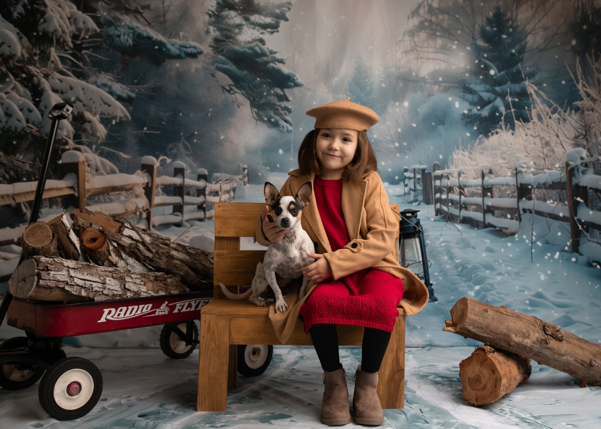 Winterlicher verschneiter Zaunpfad+Spuren Bodenhintergrund BRP10-456