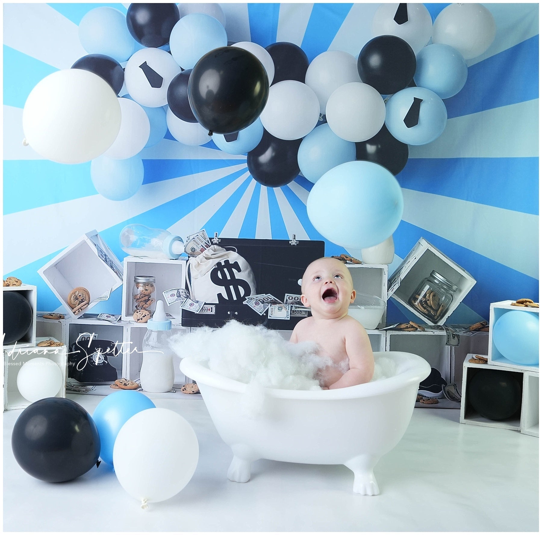 Kuchen-Smash-Hintergrund Geld Baby-Mottoparty Geburtstagshintergrund MRR10-47