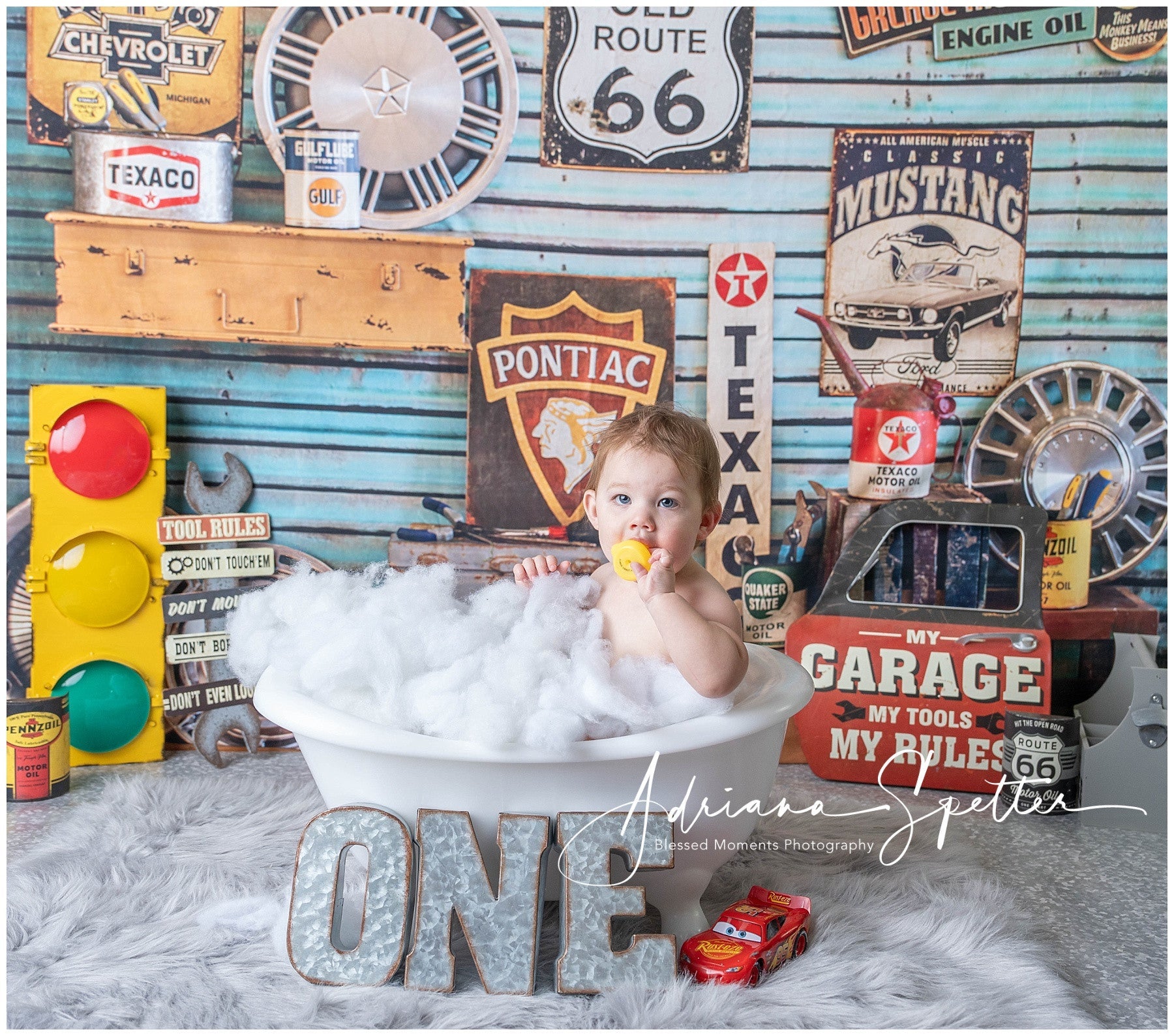 Neugeborenen-Fotografie-Fotohintergrund Vintage-Garage Straßenschilder Kinderhintergrund MRR9-127