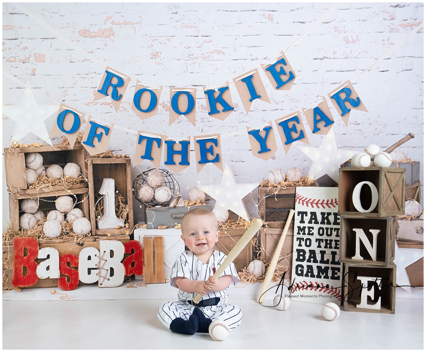 Fotohintergrund für den 1. Geburtstag Baseball-Rookie-Feier Cake Smash-Fotohintergrund MRR9-117