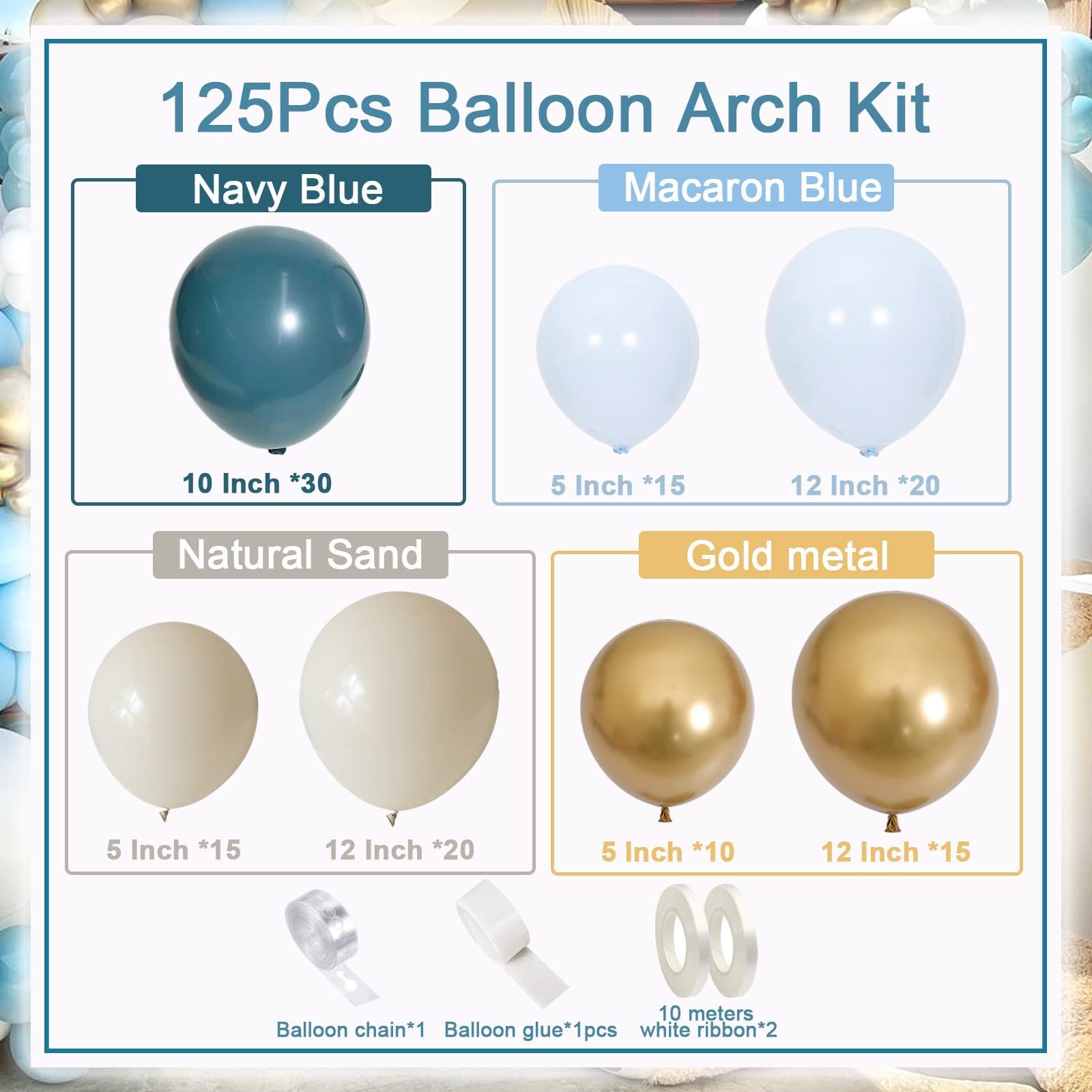 Vintage Marineblau Luxus Geburtstag Party Hochzeit Veranstaltungsort Ballongirlande Kette Set BA28
