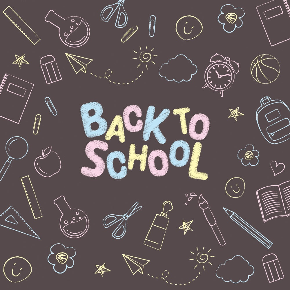 Zurück zu Schule Taschen Regeln Doodles Backdrop BRP7-45