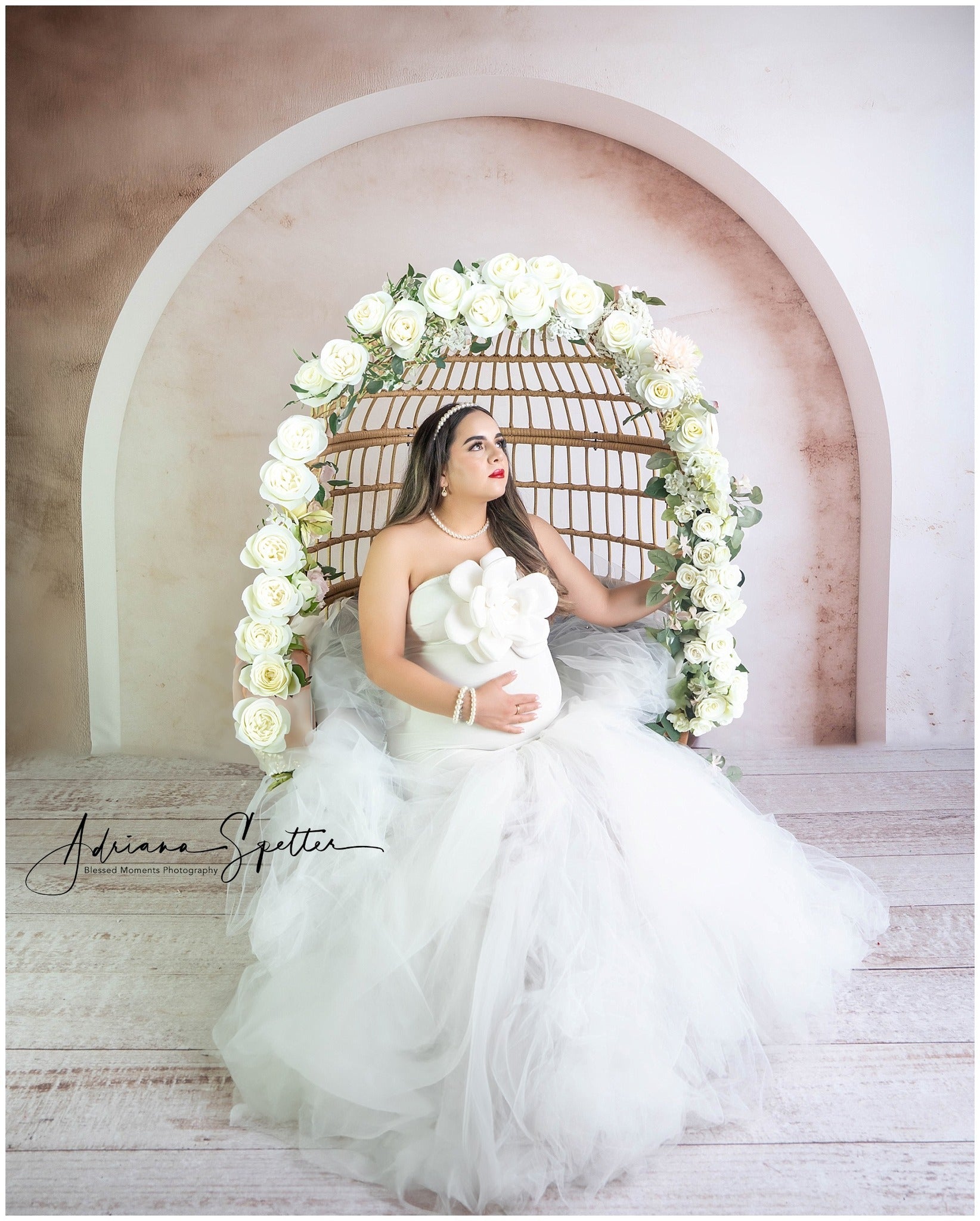 Boho-Fotohintergrund Minimalistischer, weicher, weißer Bogenrahmen Bohemian-Fotohintergrund MRR9-109