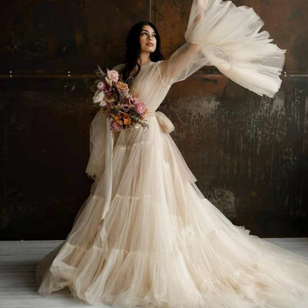 Wunderschönes Tulle Prinzessin A-Linie Mutterschaft Fotografie Kleid RB17