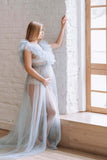 V-Ausschnitt Süßer Tüll Bodenlanges Mutterschaft Fotografie Kleid RB14