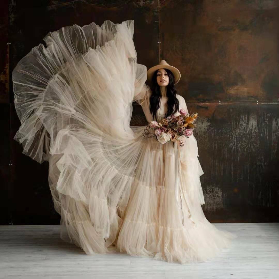 Wunderschönes Tulle Prinzessin A-Linie Mutterschaft Fotografie Kleid RB17