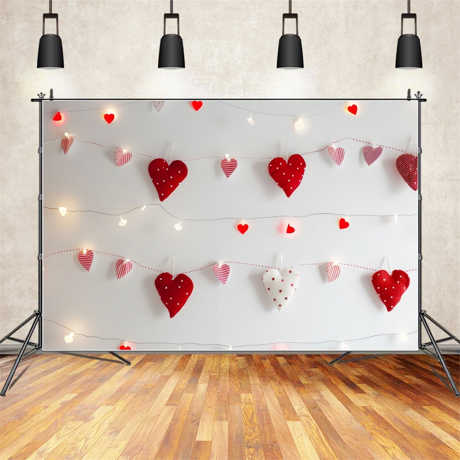 Valentine's Photo Backdrop Gemütliche Handgemachte Herzen Lichter Backdrop BRP1-102
