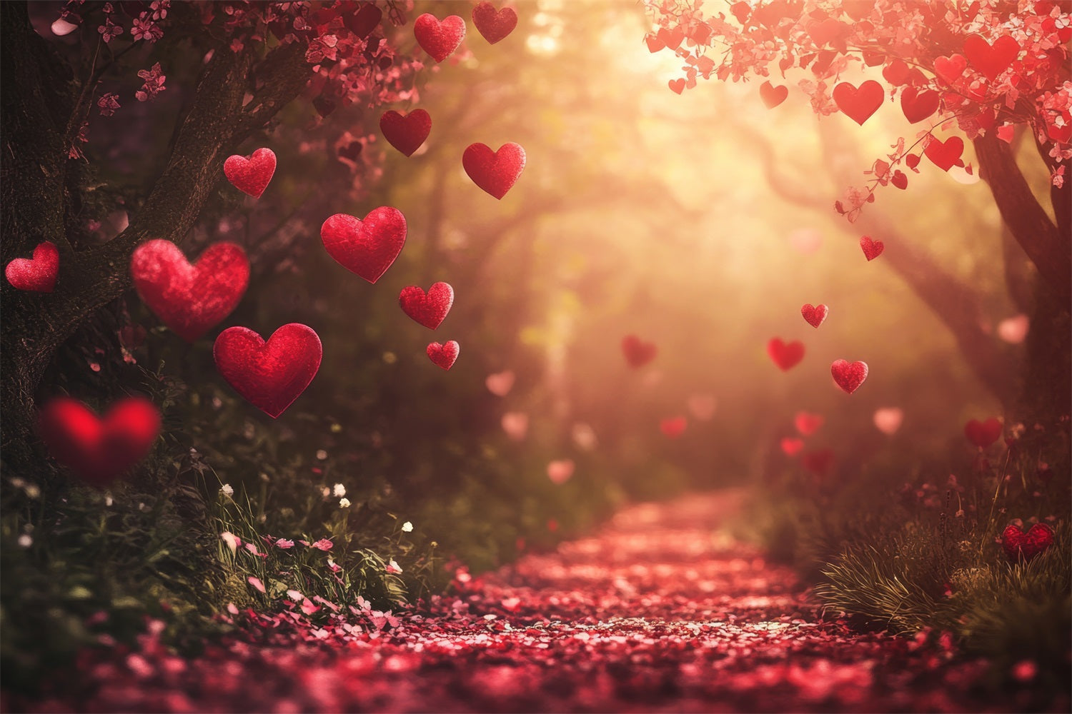 Valentinstag Fotohintergrund Rote Herzen Weg Hintergrund BRP1-119