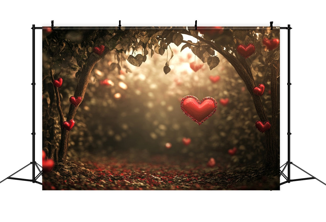 Valentinstag Thema Hintergrund Dämmerung Wald rote Herzen Hintergrund BRP1-120