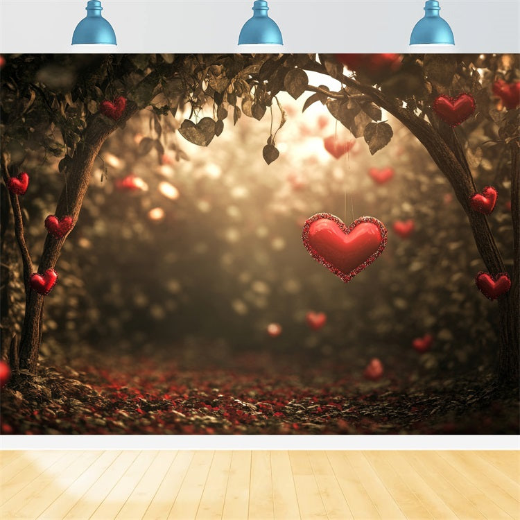 Valentinstag Thema Hintergrund Dämmerung Wald rote Herzen Hintergrund BRP1-120