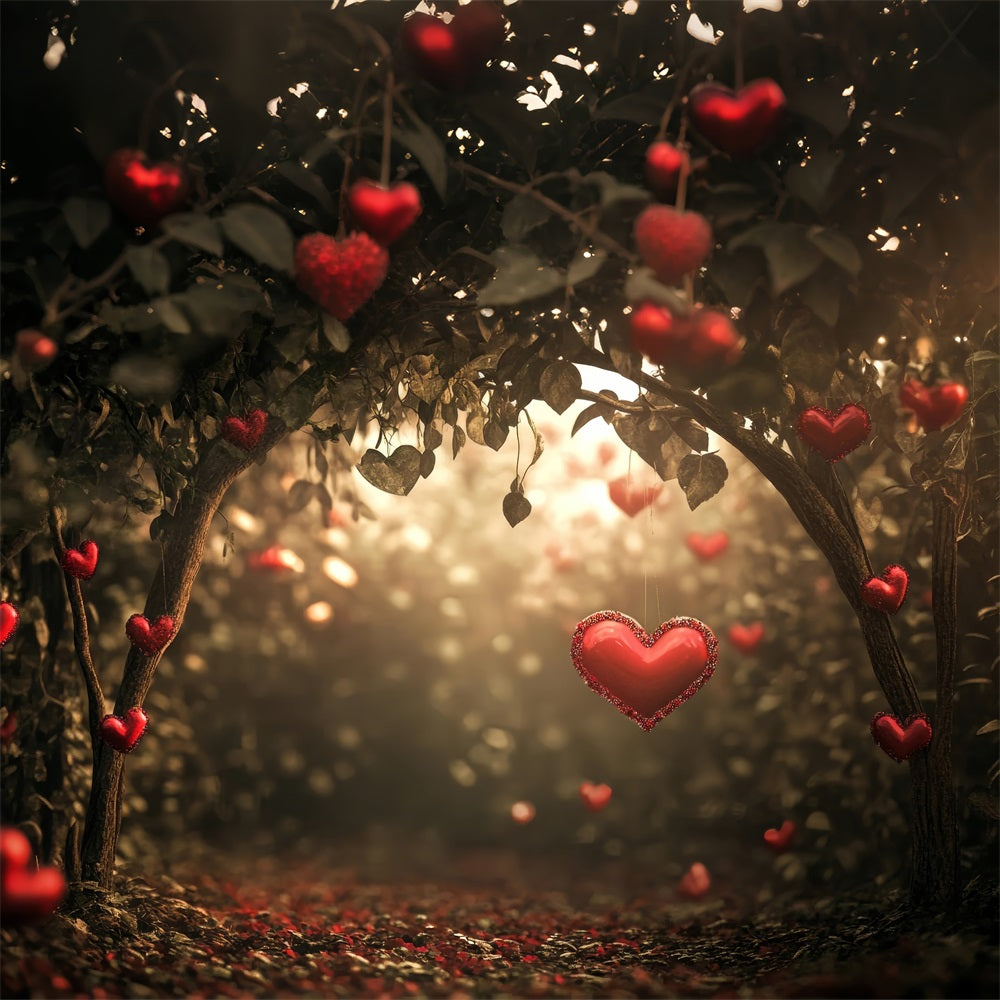 Valentinstag Thema Hintergrund Dämmerung Wald rote Herzen Hintergrund BRP1-120