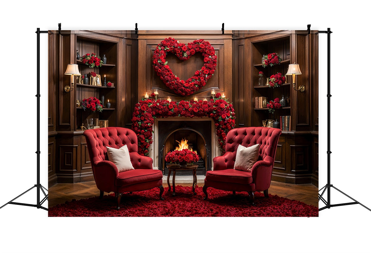 Valentine Backdrop Ideen Rote Rosen Herz Kamin Hintergrund BRP1-125