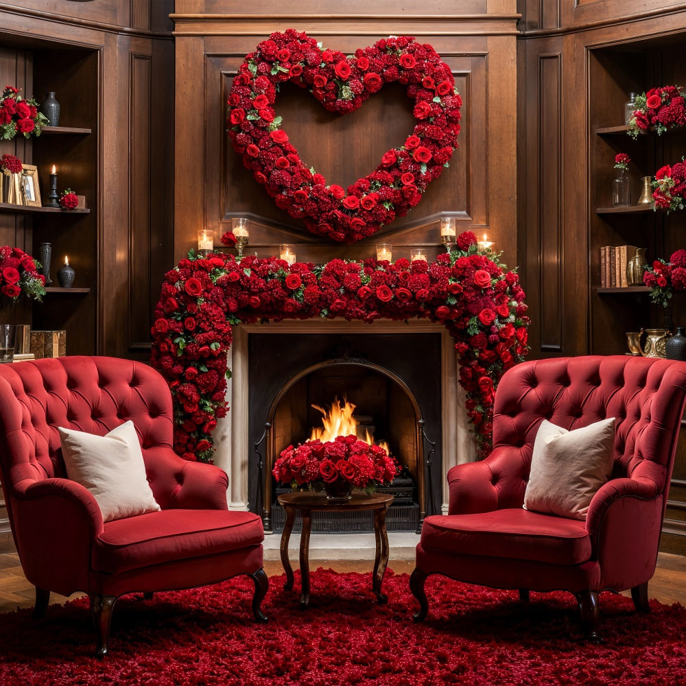 Valentine Backdrop Ideen Rote Rosen Herz Kamin Hintergrund BRP1-125