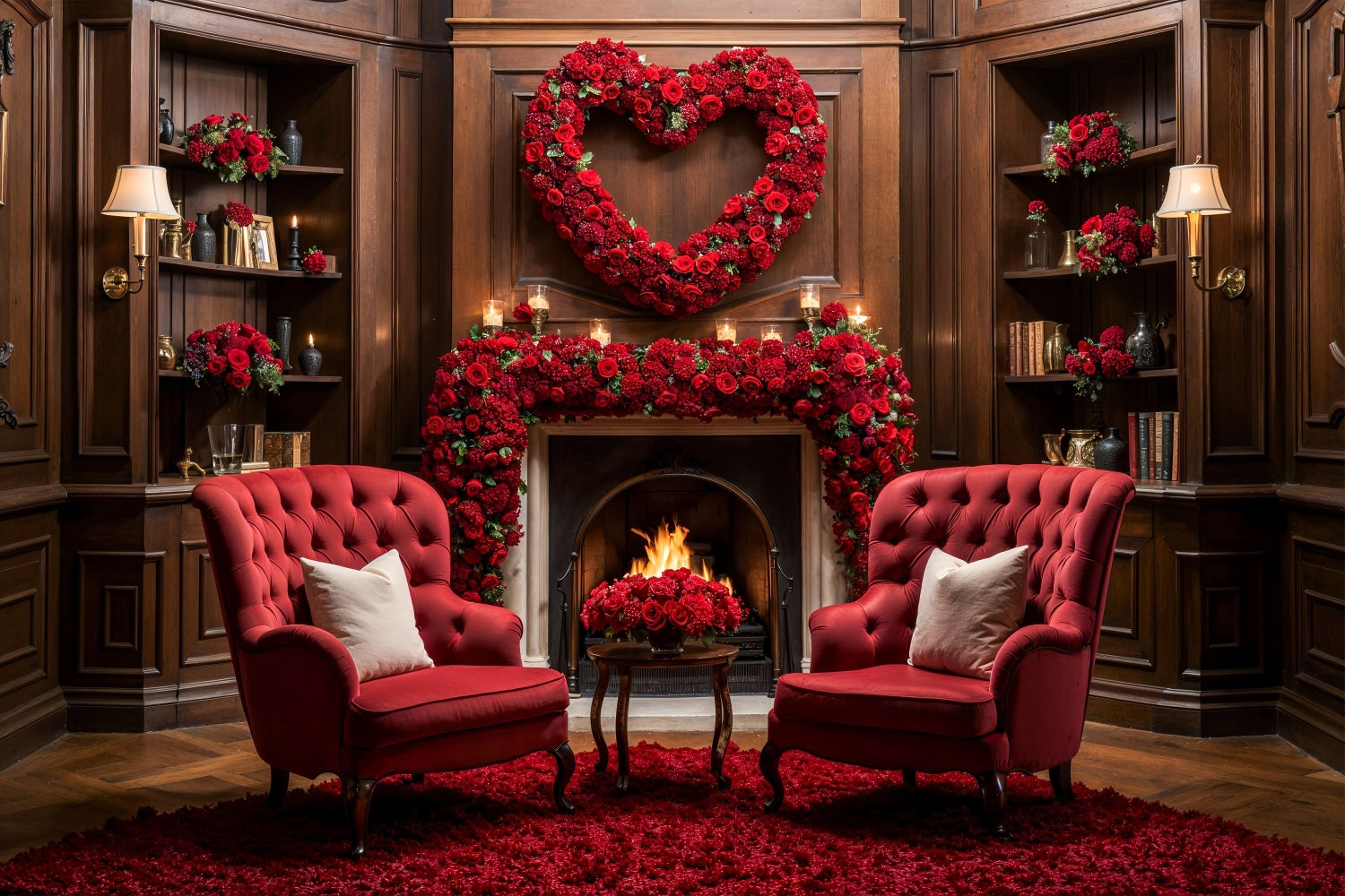 Valentine Backdrop Ideen Rote Rosen Herz Kamin Hintergrund BRP1-125