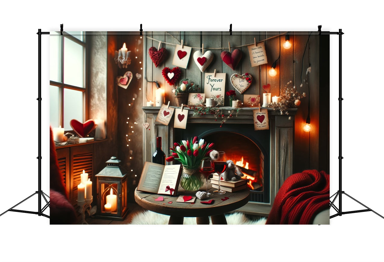 Backdrops Valentinstag Rustikaler Kamin Liebe Noten Hintergrund BRP1-135