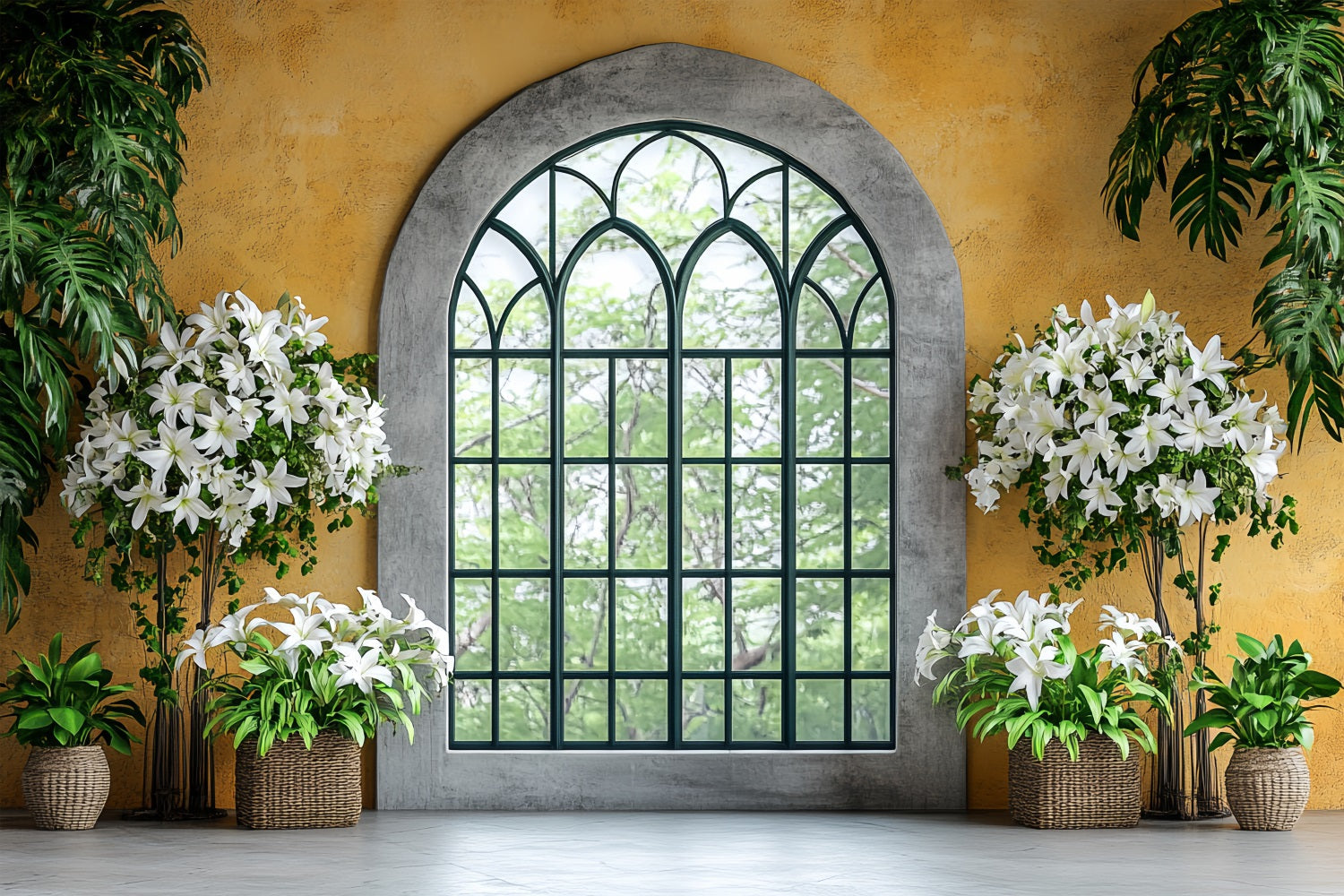 Fotohintergrund Frühling Elegantes Fenster Weiße Lilien Hintergrund BRP1-17