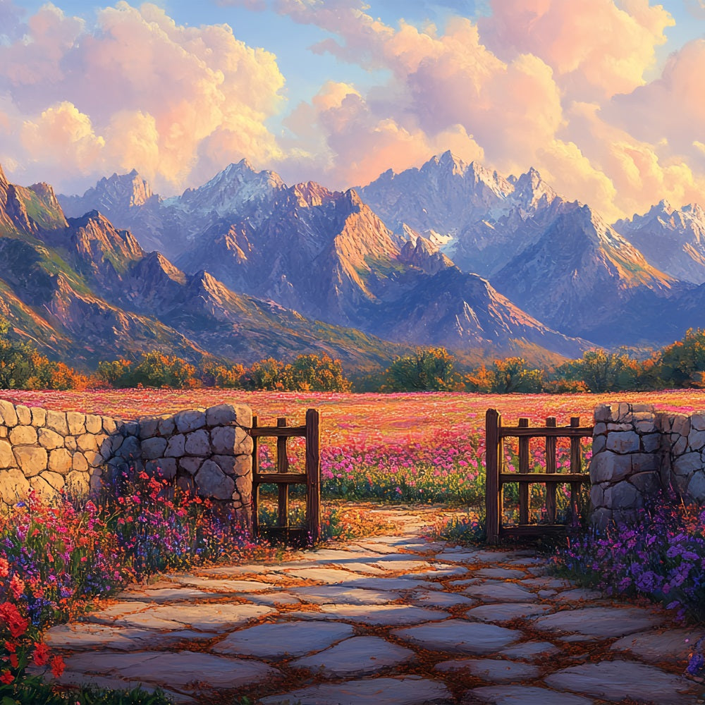 Frühling Backdrops Ideen Bunte Wildblumen Berge Backdrop BRP1-18