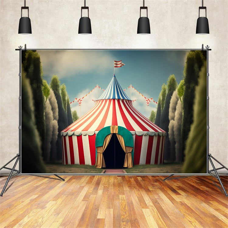 Karneval Zirkus Backdrop Gestreiftes Zelt Waldszene Backdrop BRP1-182