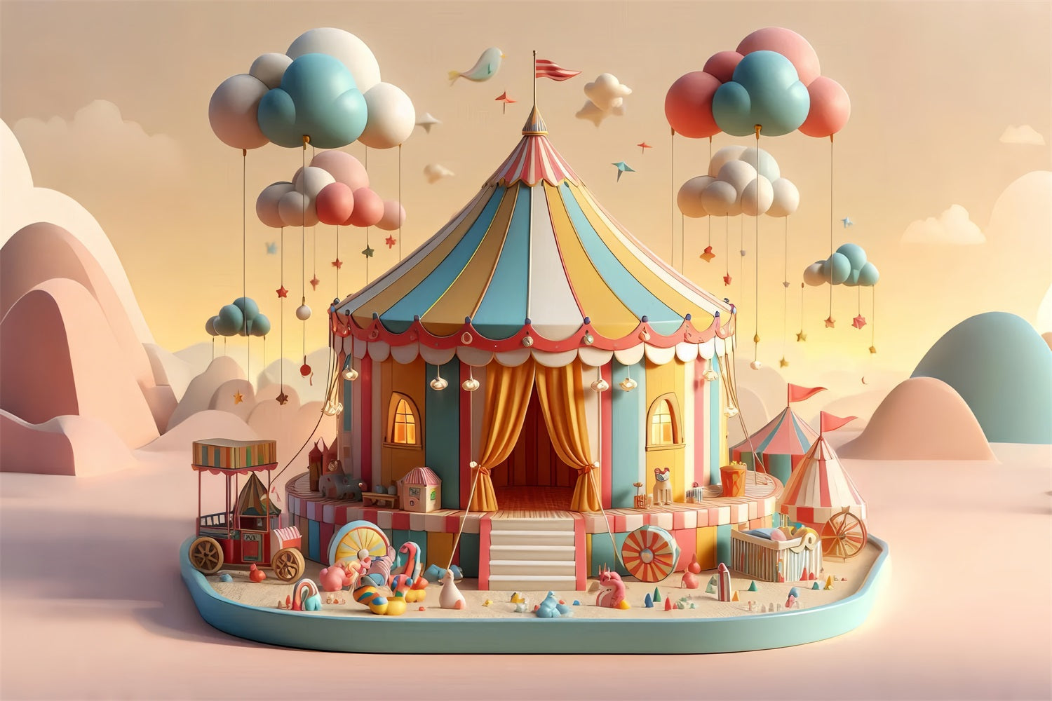 Karneval Thema Backdrop Märchen Pastell Wolken Zelt Backdrop BRP1-187