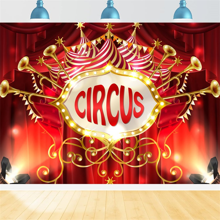 Karneval Backdrops Roter Vorhang Trompetenkrone Bühnenhintergrund BRP1-196