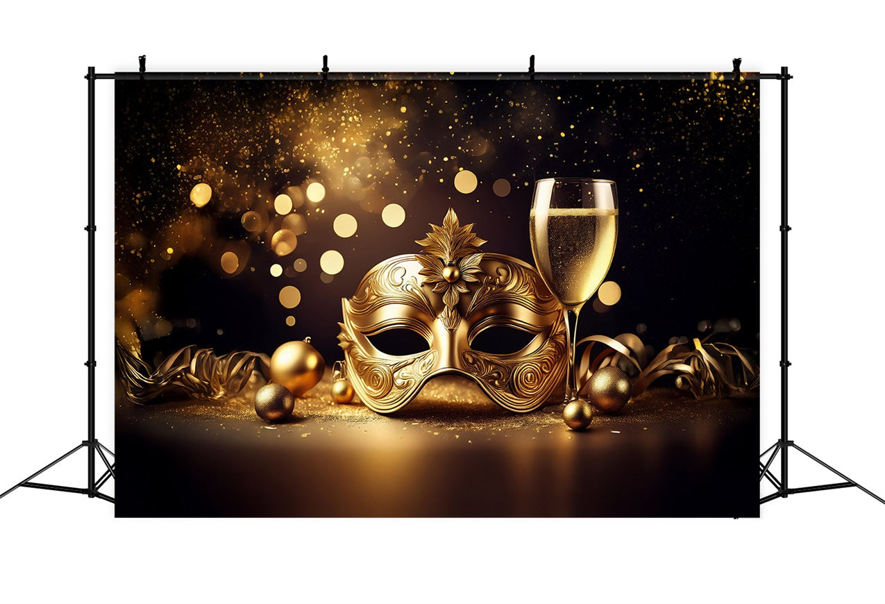 Zirkus-Karneval-Hintergrund Funkelnde Goldmaske Festlicher Champagner-Hintergrund BRP1-211