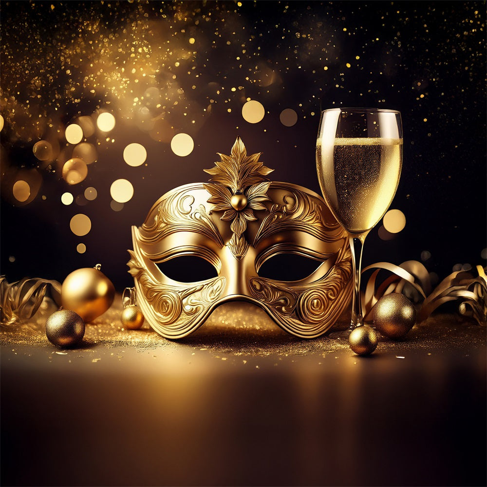 Zirkus-Karneval-Hintergrund Funkelnde Goldmaske Festlicher Champagner-Hintergrund BRP1-211