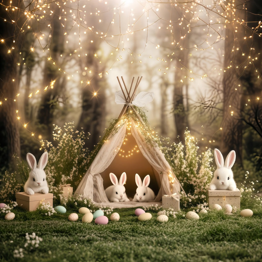 Ostern Fotohintergrund leuchtendes Zelt Hasenwald Hintergrund BRP1-218
