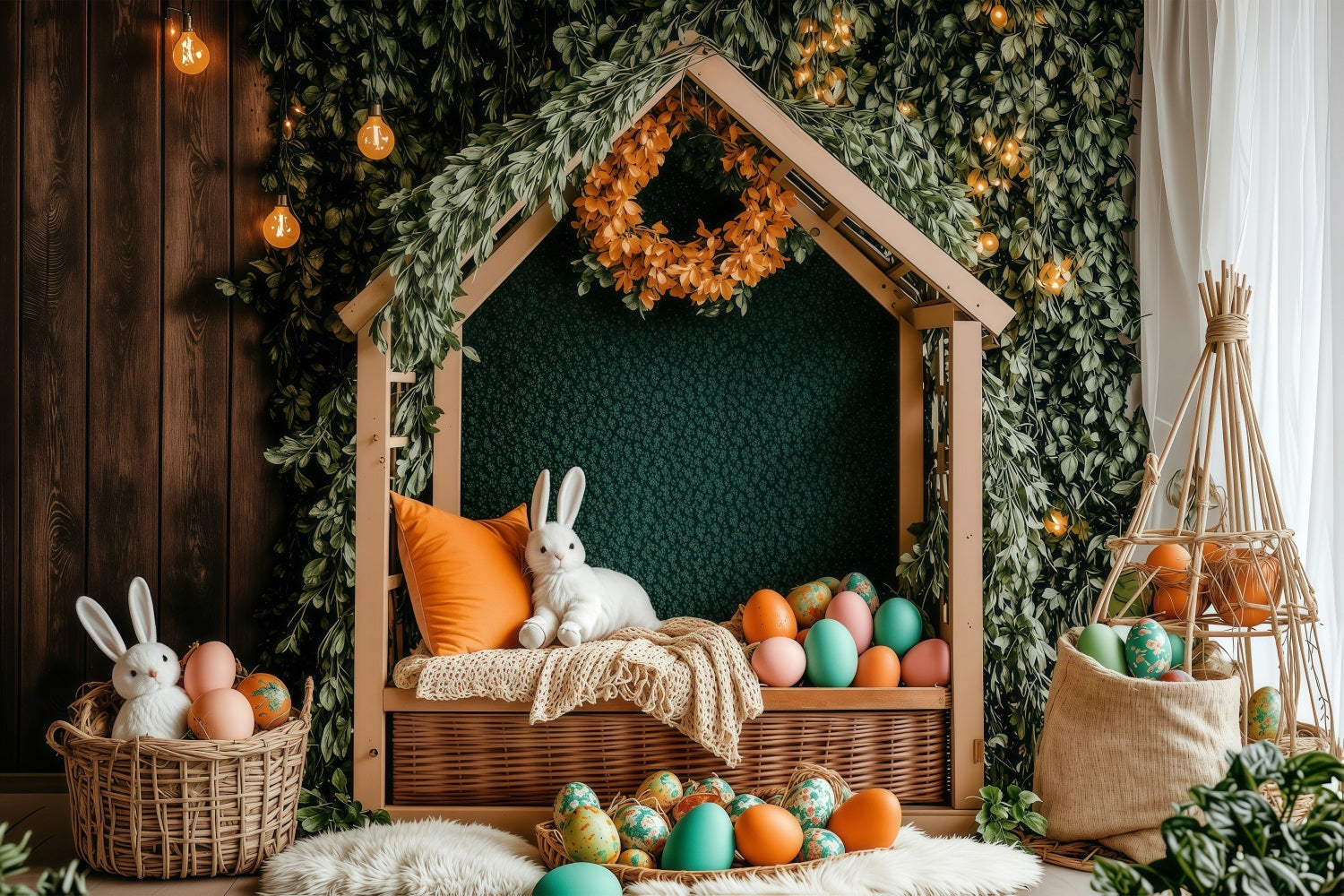 Ostern Backdrop Bunny Cottage Kranz Dekor Backdrop BRP1-221