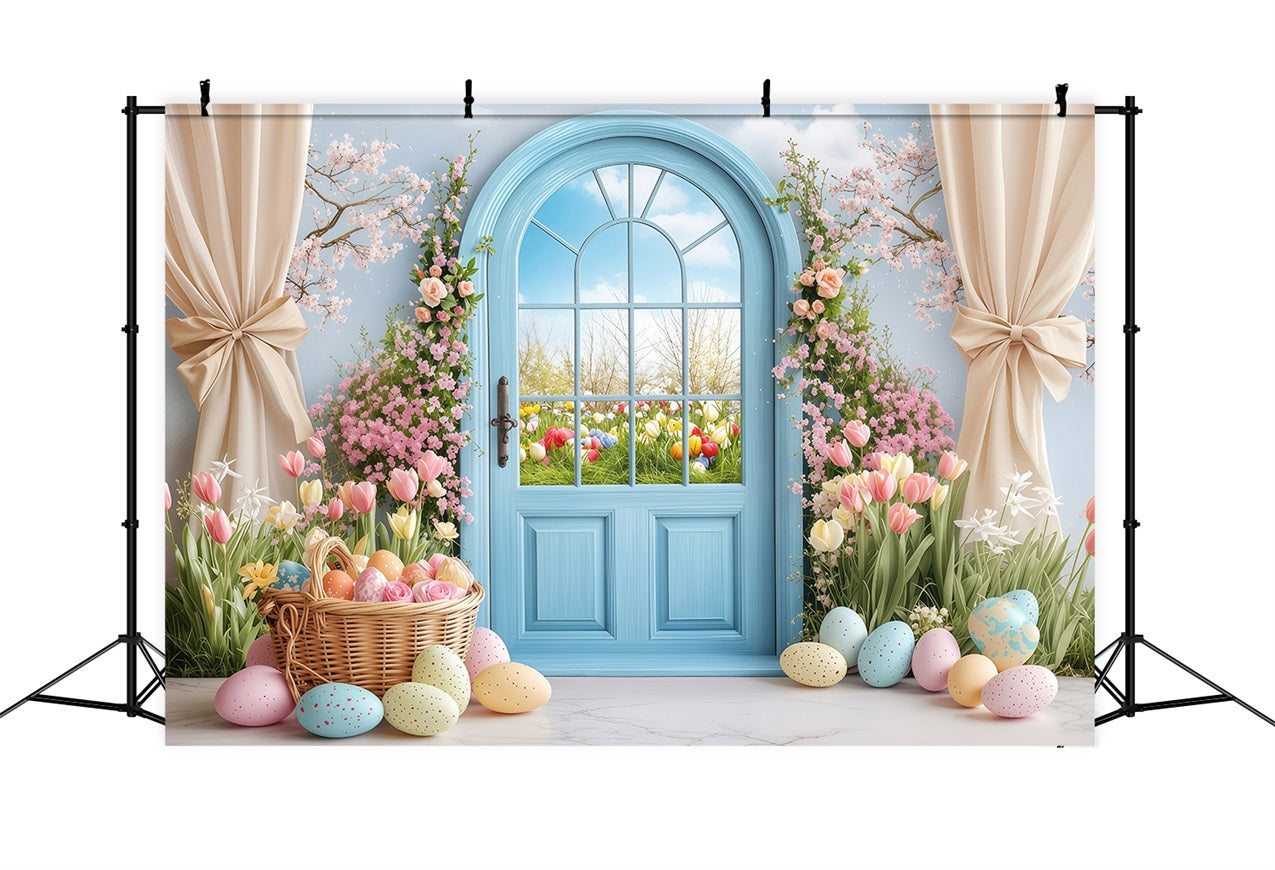 Ostern Backdrops Fotografie Frühling Garten Blaue Tür Hintergrund BRP1-225