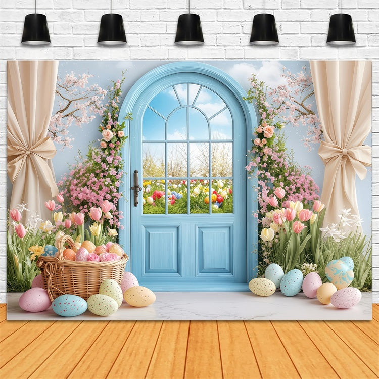 Ostern Backdrops Fotografie Frühling Garten Blaue Tür Hintergrund BRP1-225