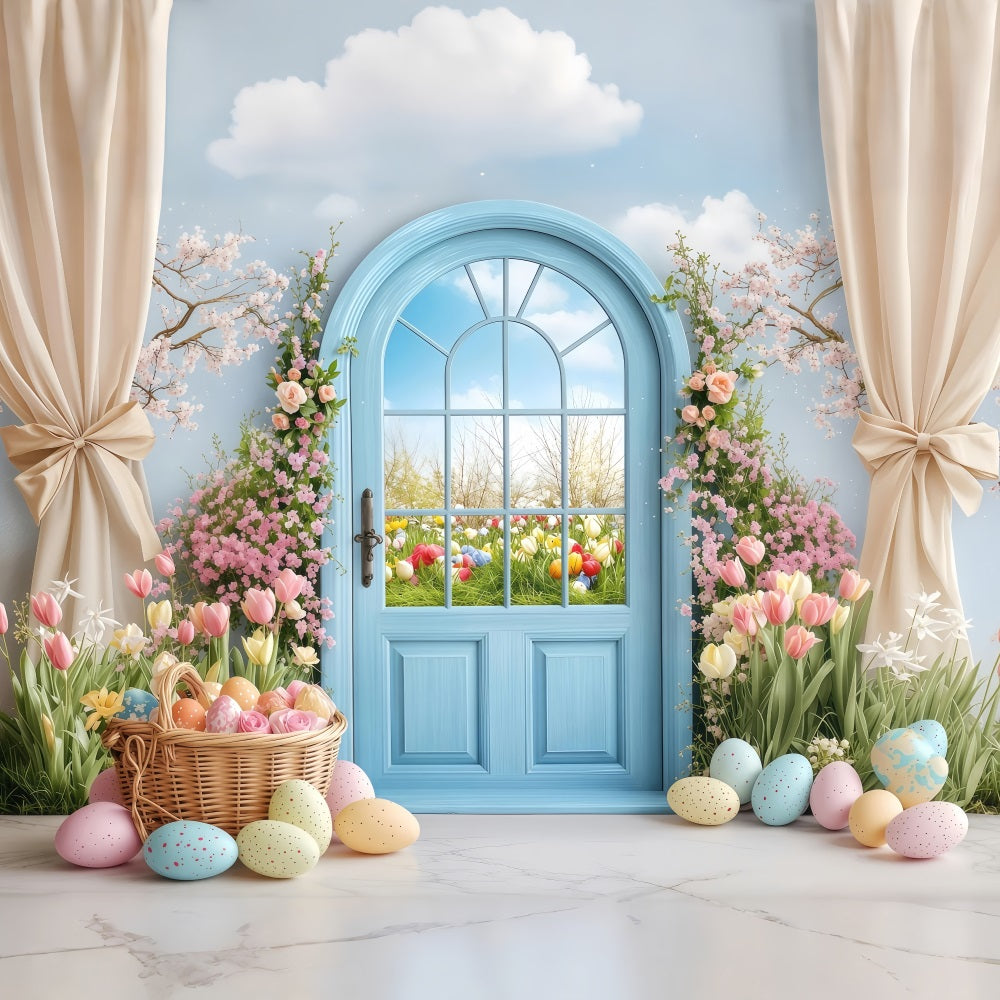 Ostern Backdrops Fotografie Frühling Garten Blaue Tür Hintergrund BRP1-225