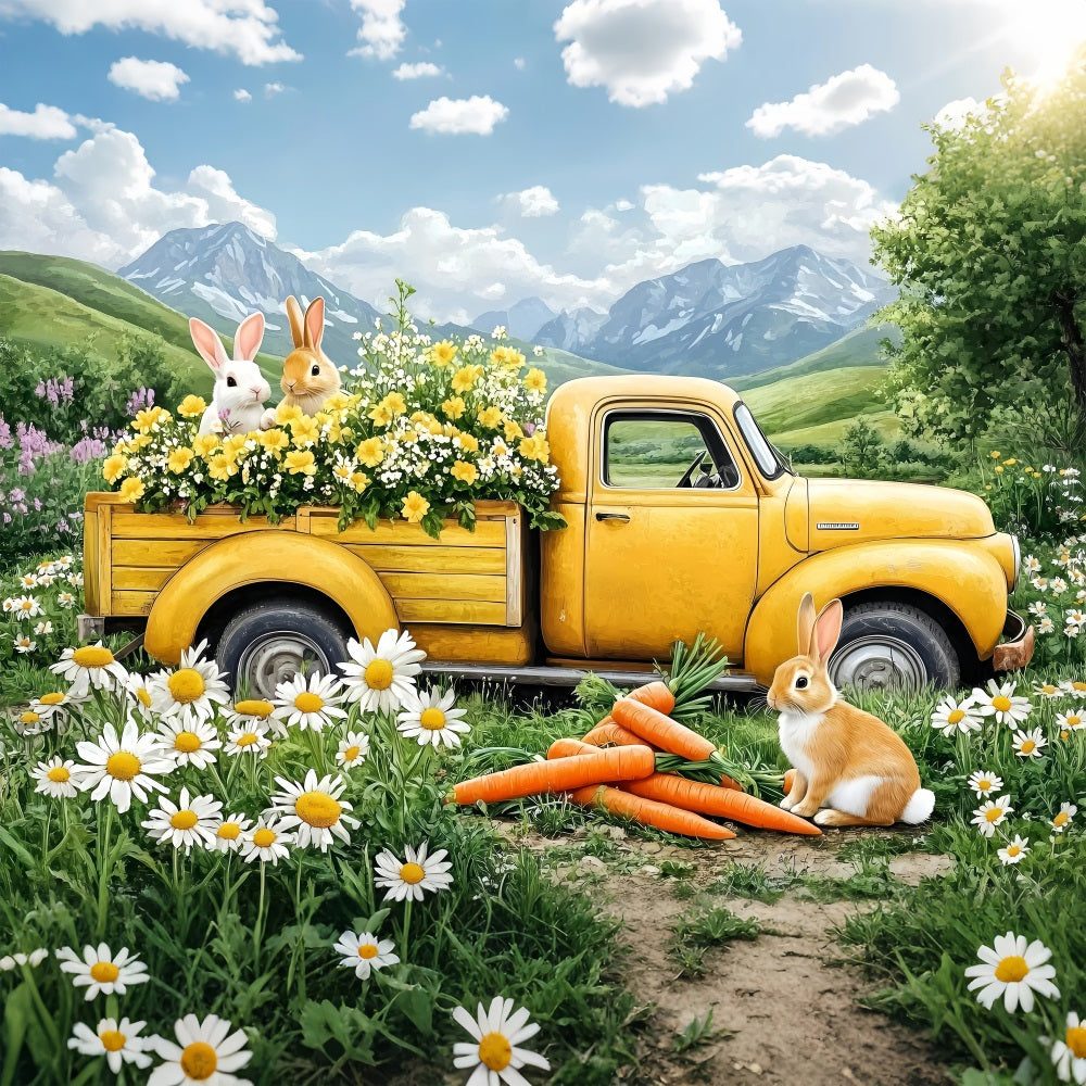 Ostern Backdrops Fotos Enchanted Gelb Truck Bunny Backdrop BRP1-226