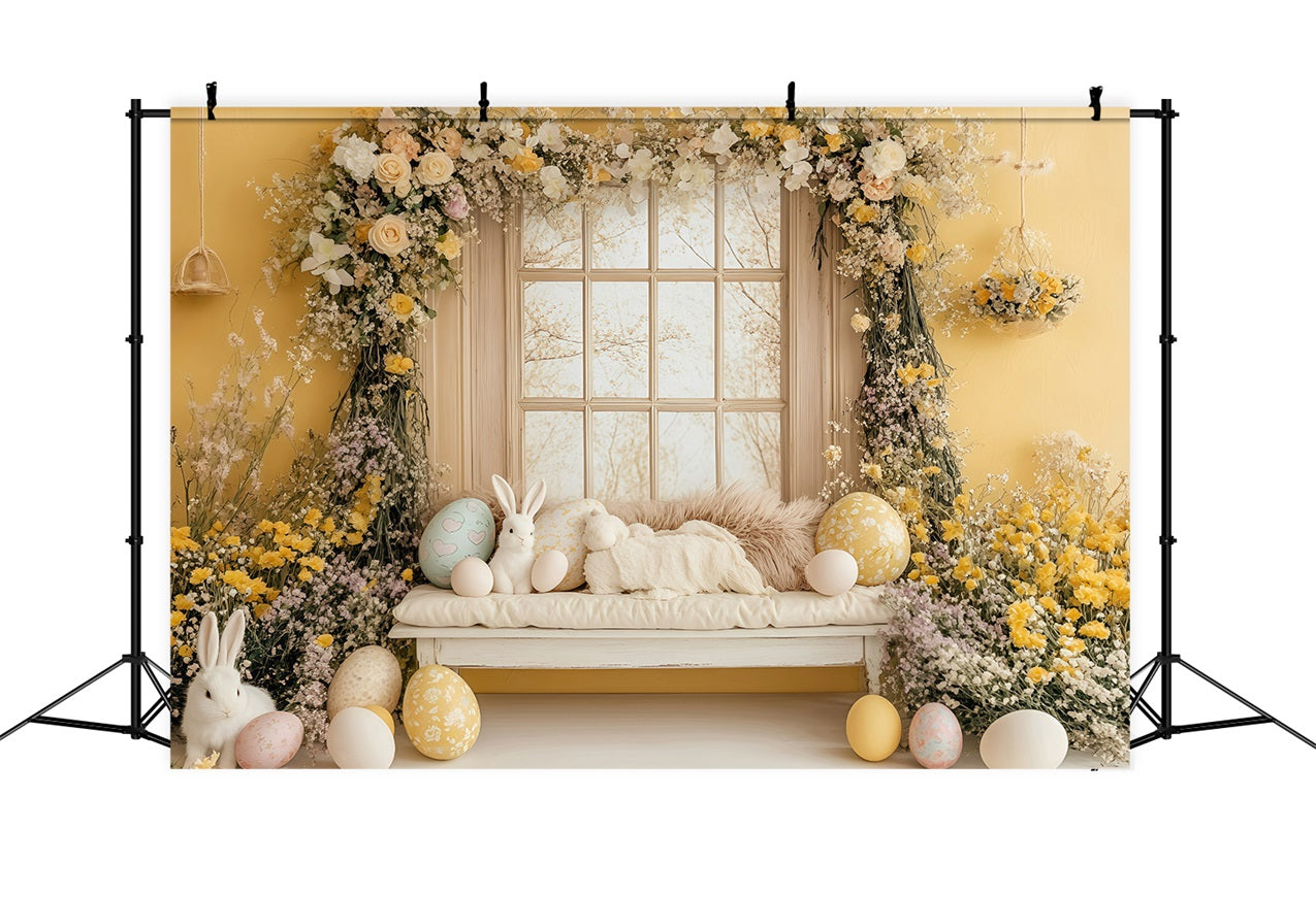 Ostern Backdrops Fotografie Golden Floral Bunny Window Backdrop BRP1-262