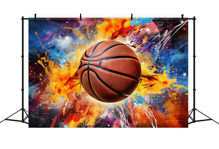 Basketball Fotokulisse Explodierende Farben Lebendige Kulisse BRP1-332