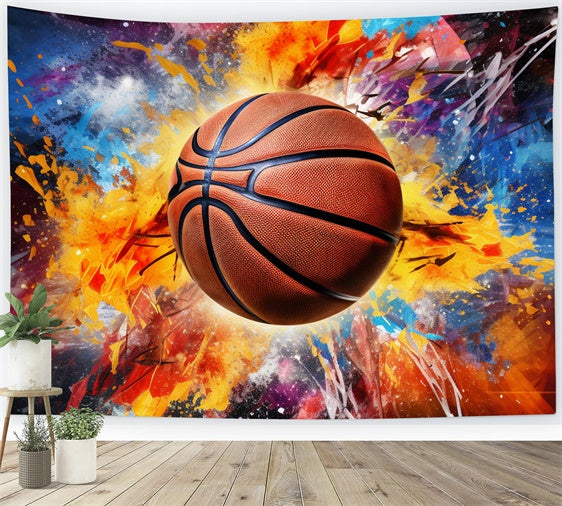 Basketball Fotokulisse Explodierende Farben Lebendige Kulisse BRP1-332