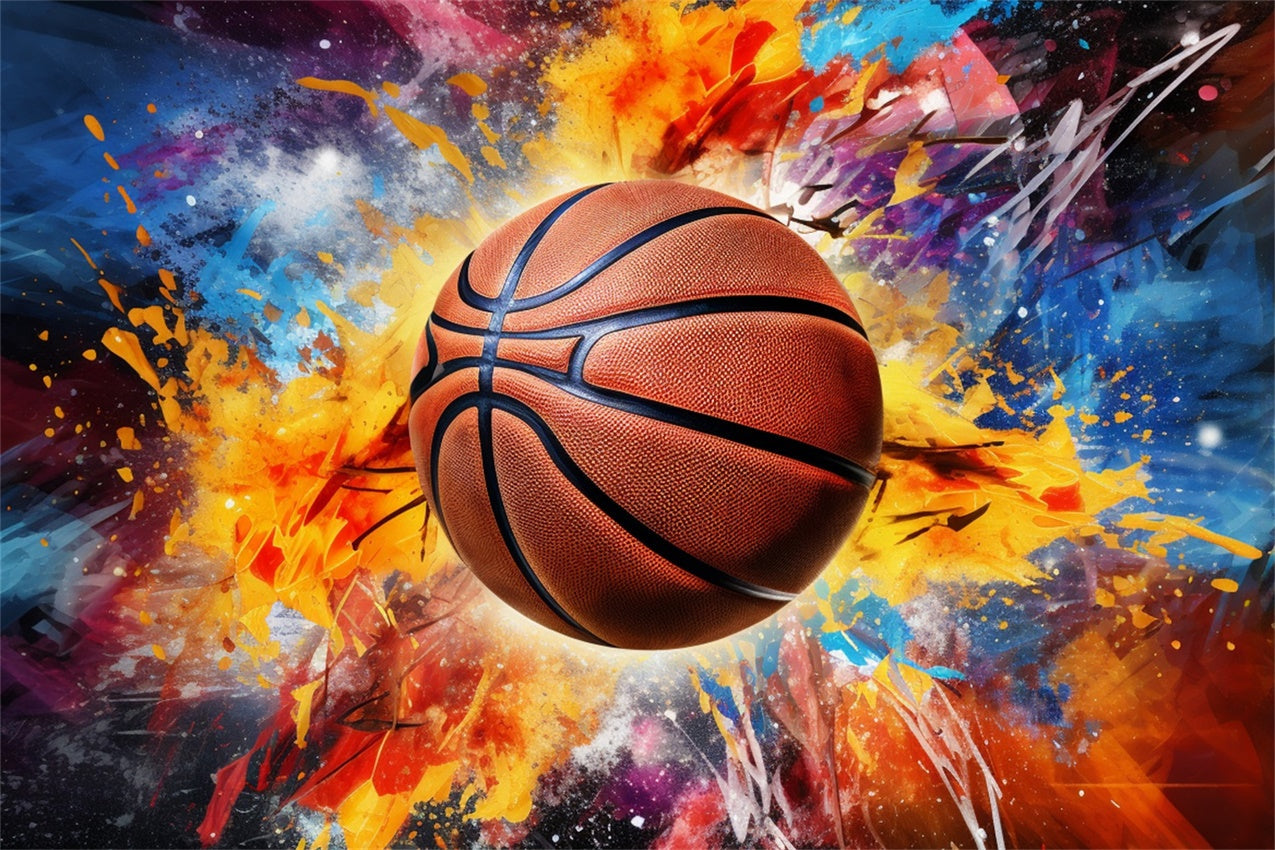 Basketball Fotokulisse Explodierende Farben Lebendige Kulisse BRP1-332
