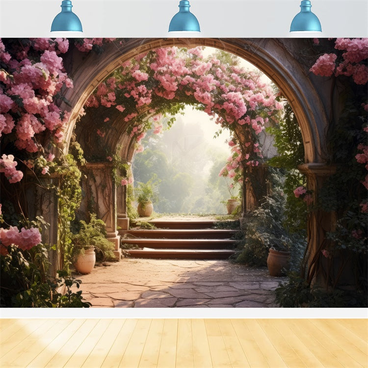 Floral Fotografie Hintergrund Fotografie Tranquil Pink Garden Path Hintergrund BRP1-338