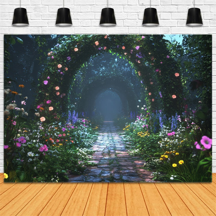 Blumenfotografie-Hintergrund Mondschein-Gartenweg-Hintergrund BRP1-347