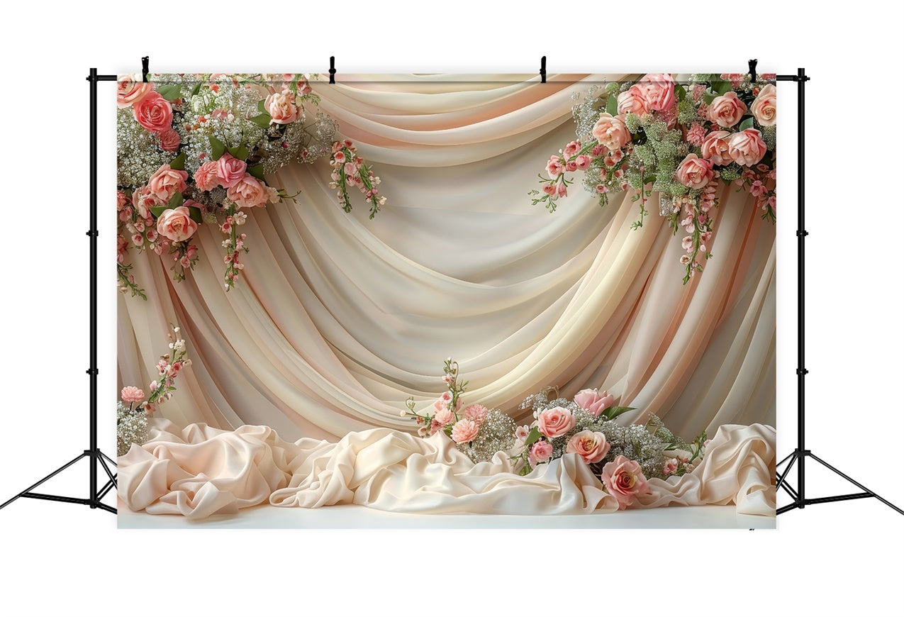 Fotohintergrund Floral Creme Rose Satin Drapery Backdrop BRP1-359