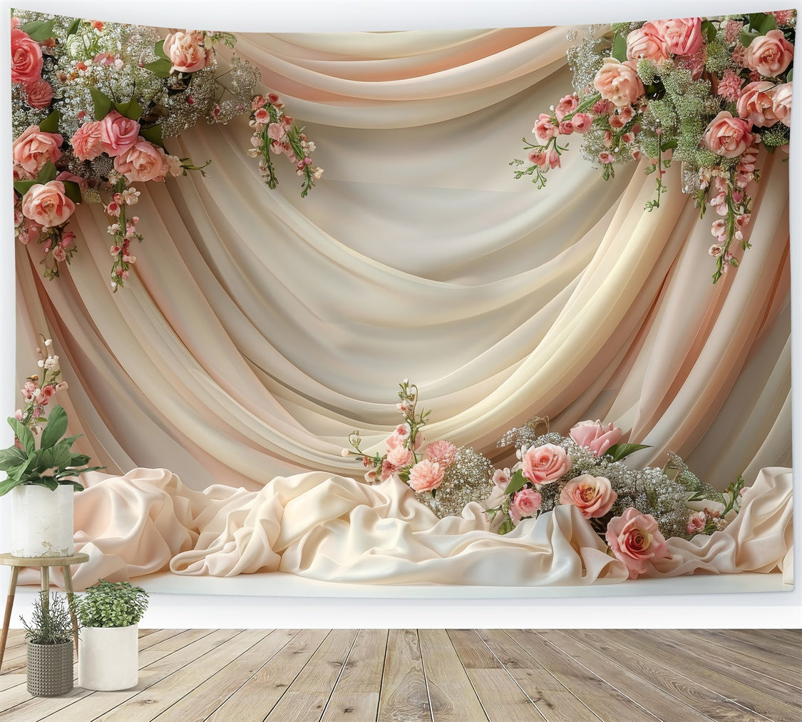 Fotohintergrund Floral Creme Rose Satin Drapery Backdrop BRP1-359