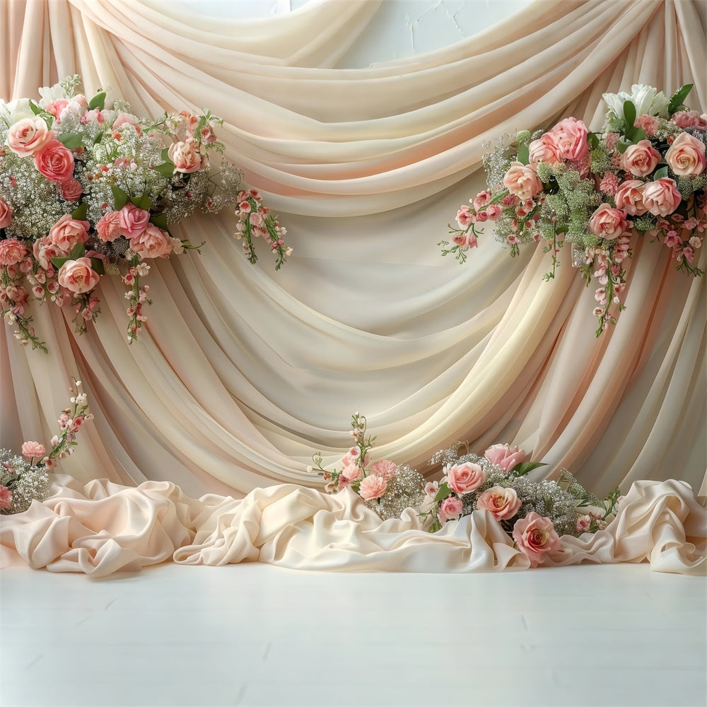 Fotohintergrund Floral Creme Rose Satin Drapery Backdrop BRP1-359