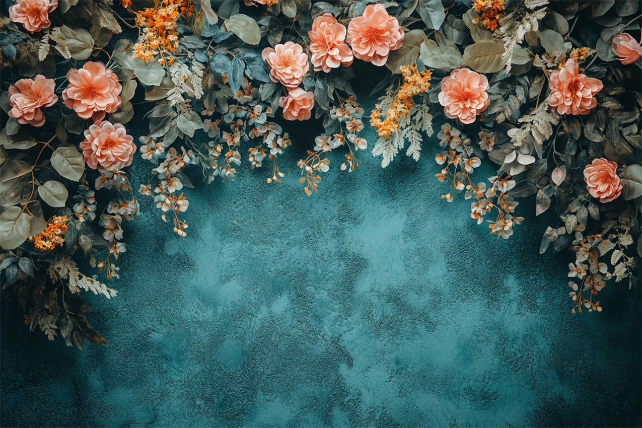 Blumen Fotohintergründe Texturierte Teal Wandblumen Hintergrund BRP1-370