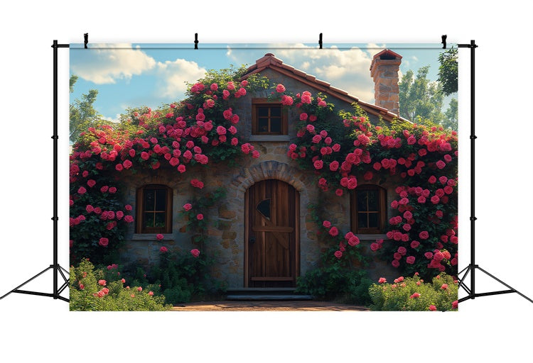 Blumen Fotohintergrund Rustikale Stein Cottage Rose Hintergrund BRP1-382
